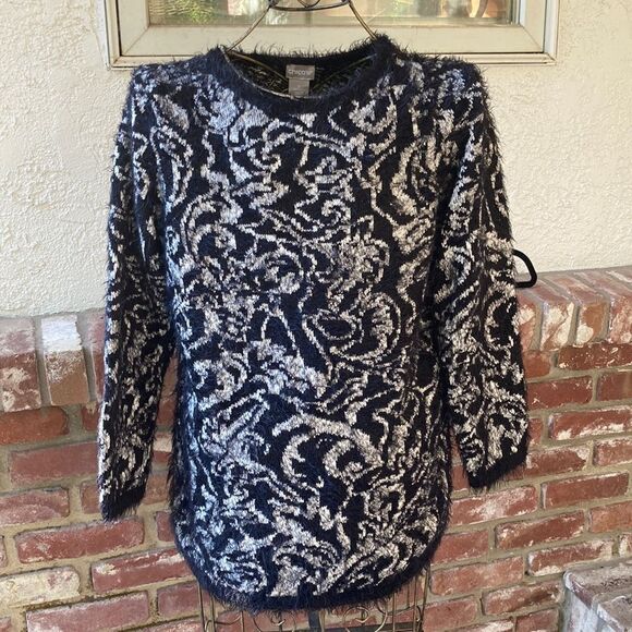 Chico’s Textured Crewneck Black&White Sweater Size Chico’s 0 - Picture 1 of 7